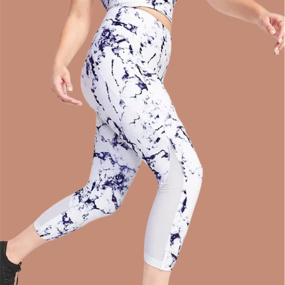 Old Navy High-Waisted PowerSoft Run Crop Leggings Blue Marble M New White Active - Picture 6 of 7